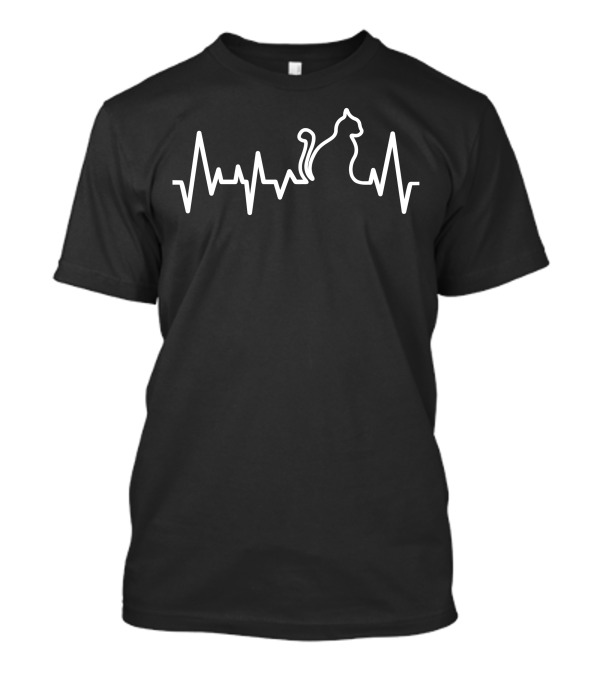 Cat Heartbeat With Feline Silhouette Line T-Shirt