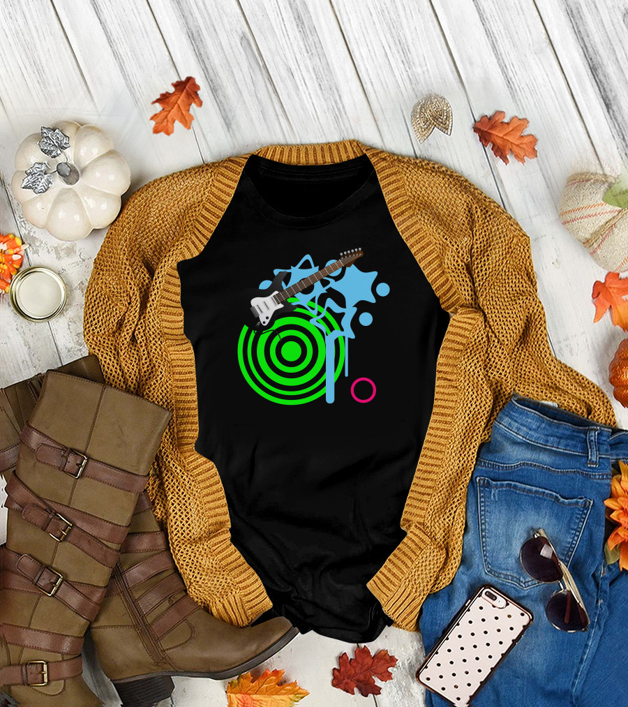 Guitar Music Vibrant Abstract Circles and Splashes T-Shirt
