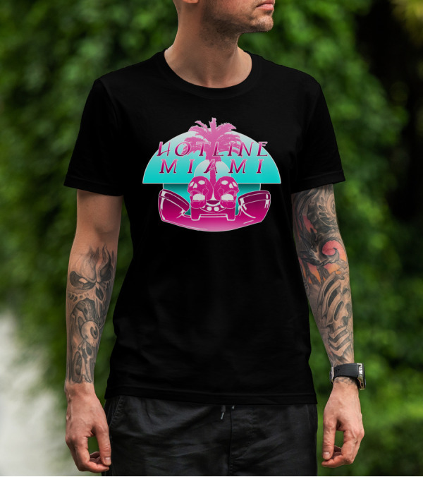 Hotline Miami Retro Neon Palm Skulls T-Shirt