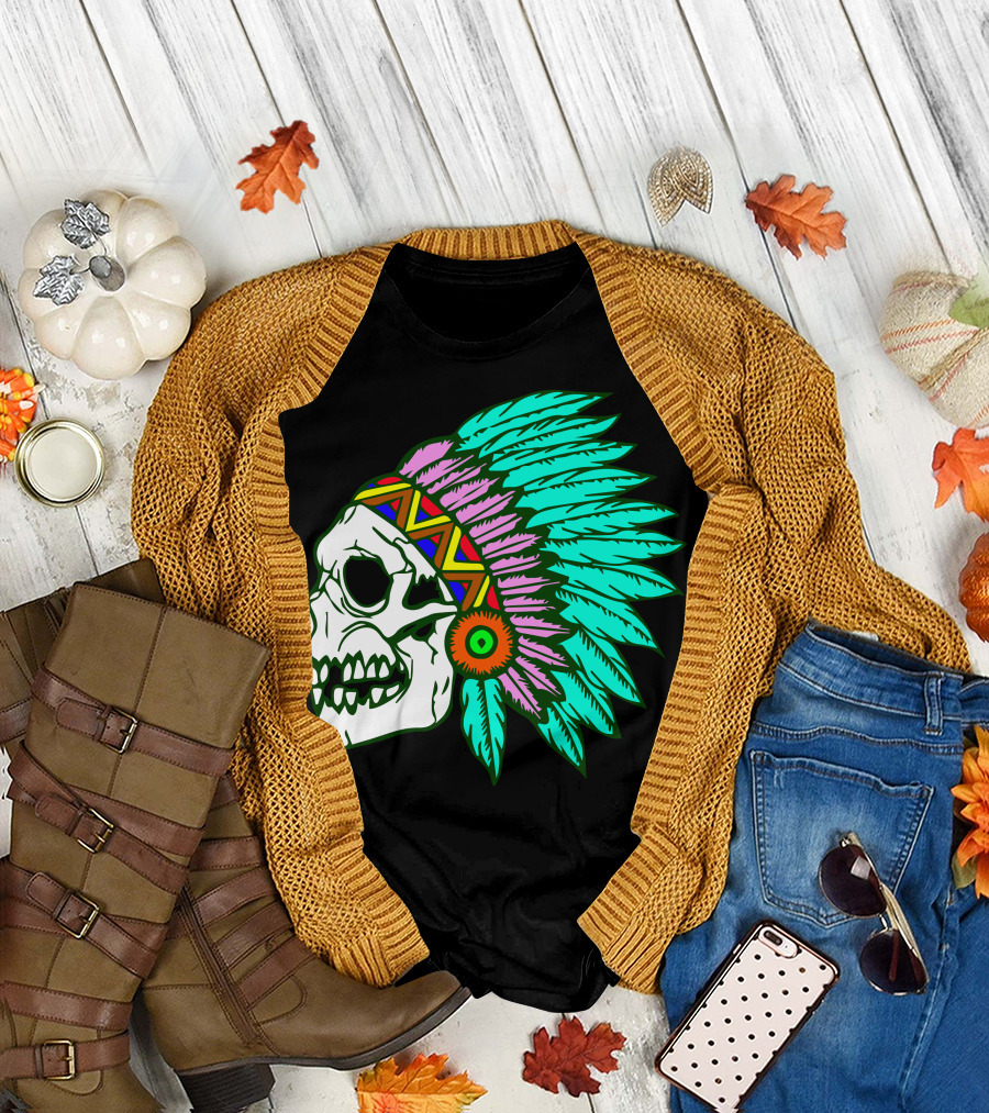 Native Skull Feather Headdress T-Shirt