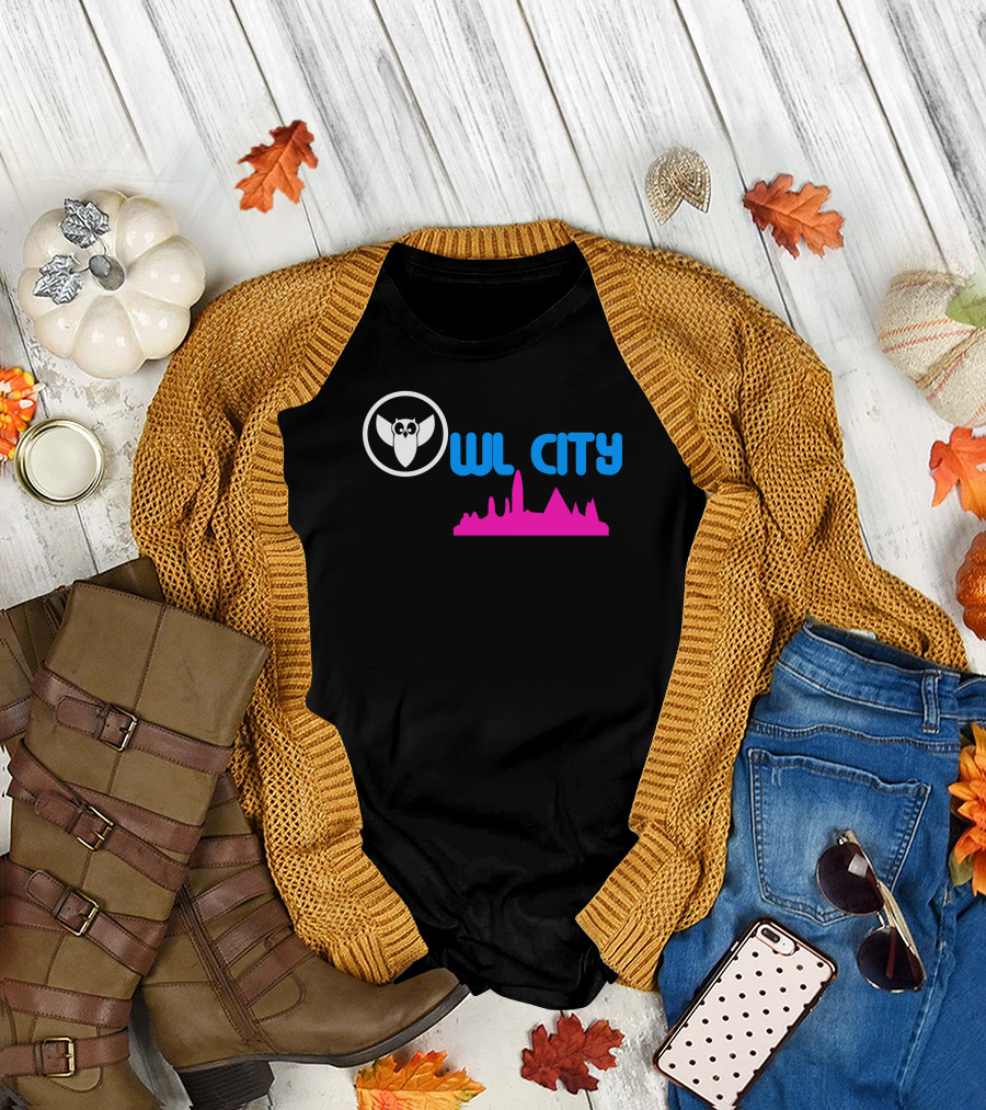 Owl City Owl Icon Blue Pink Skyline T-Shirt
