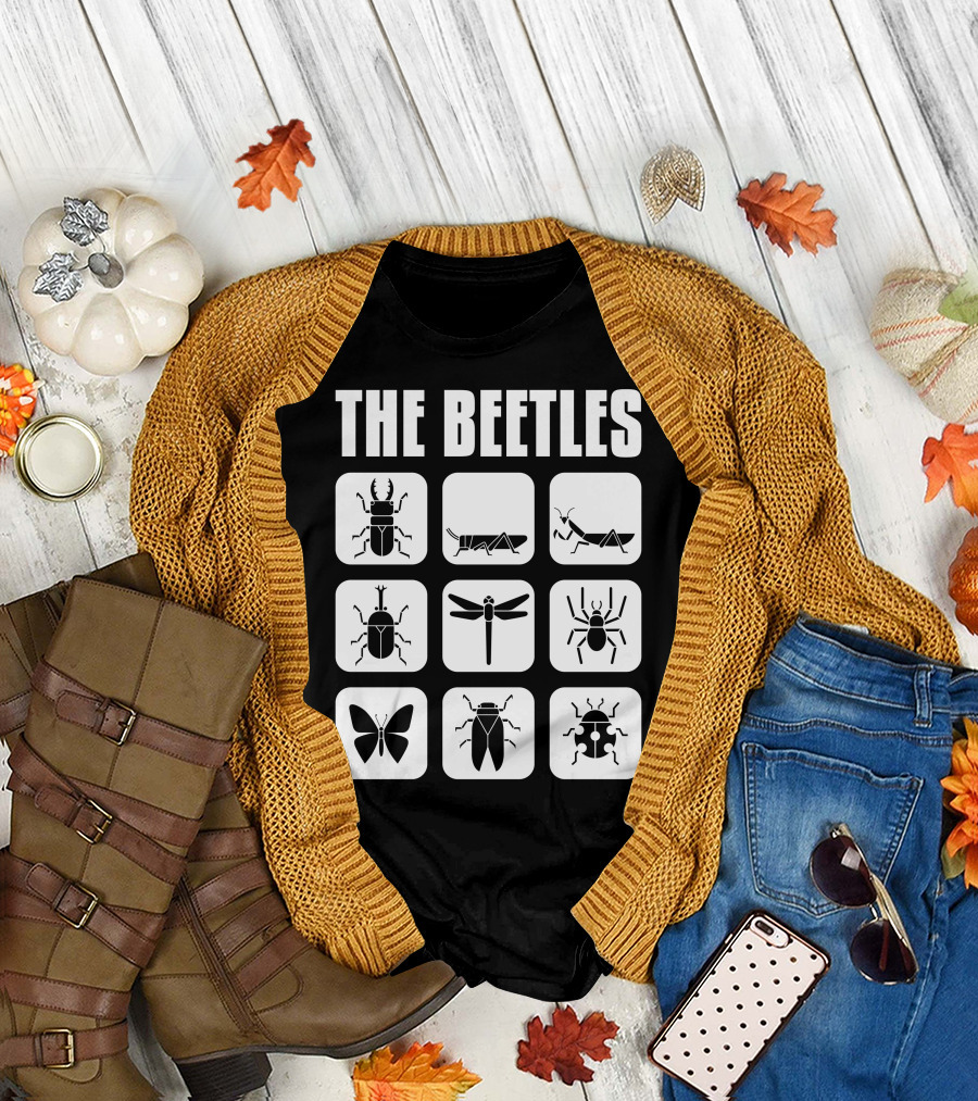 The Beetles Insect Grid Bugs Silhouette Blocks T-Shirt