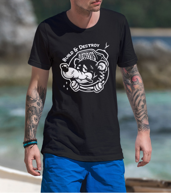 Dirty Rats Build And Destroy Cartoon Rat With Cigar And Sparks T-Shirt