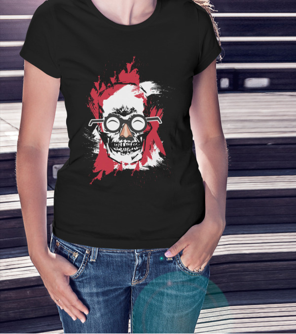 Joskullarity Skull With Glasses On Abstract Red And White Background T-Shirt