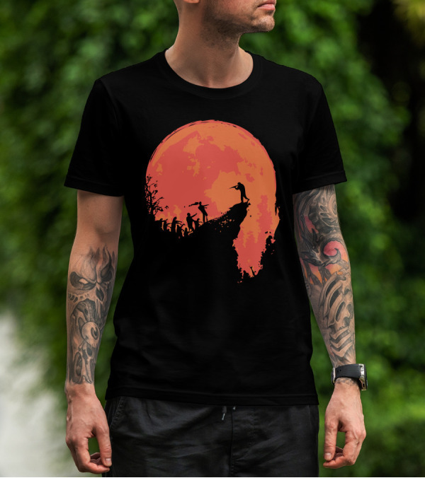 Last Stand Silhouettes Against Giant Red Moon T-Shirt