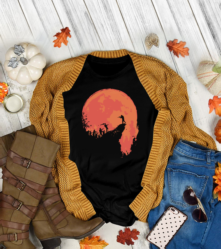 Last Stand Silhouettes Against Giant Red Moon T-Shirt