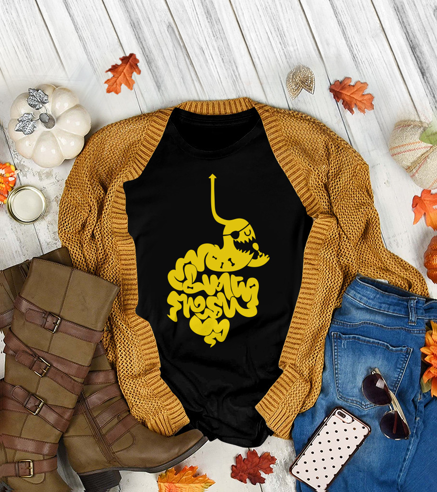 Linty Fresh Monster Graphic with Yellow Horned Creature T-Shirt