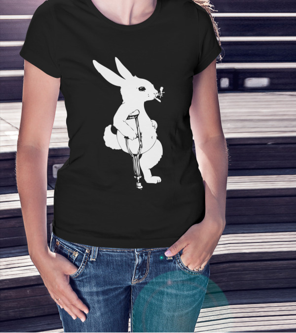 Lucky Rabbit Crutch Smoking Iconic Pose T-Shirt
