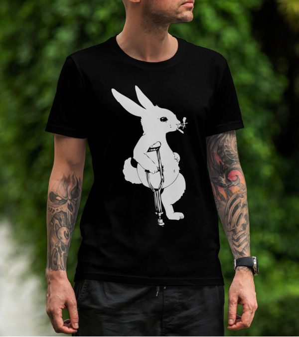 Lucky Rabbit Crutch Smoking Iconic Pose T-Shirt