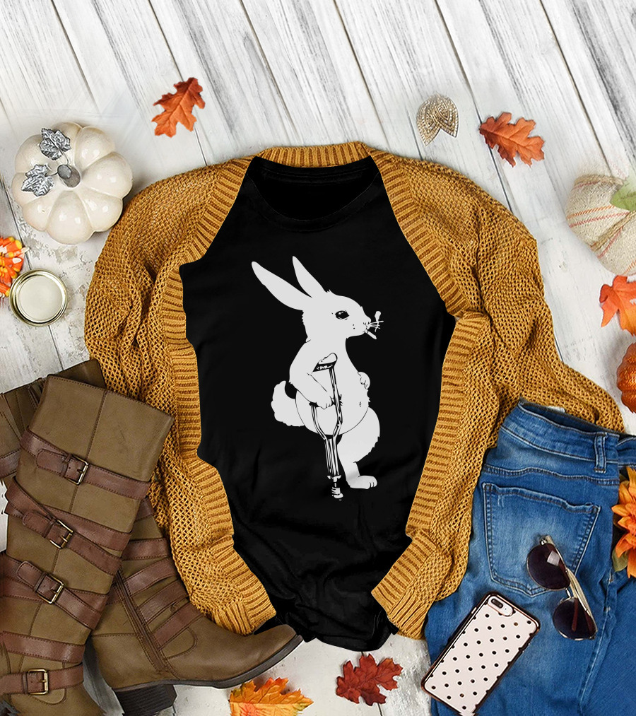 Lucky Rabbit Crutch Smoking Iconic Pose T-Shirt