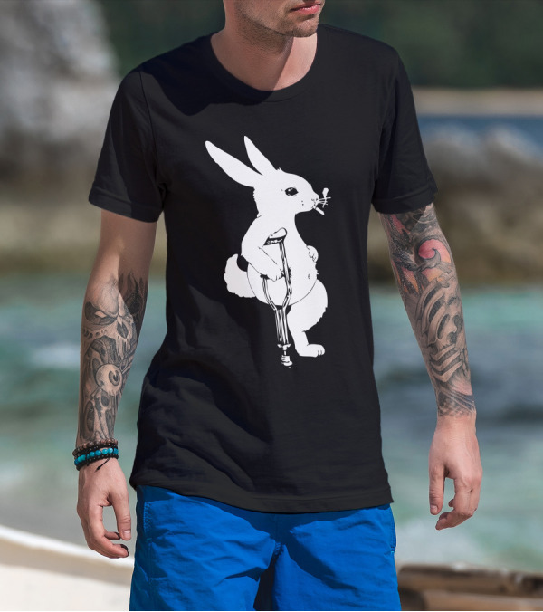 Lucky Rabbit Crutch Smoking Iconic Pose T-Shirt
