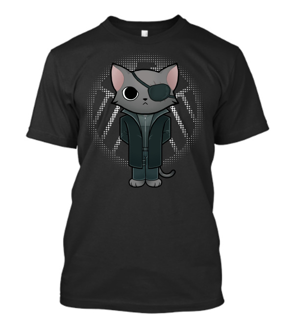 Neko Fury Cat With Eye Patch And Agent Trench Coat T-Shirt
