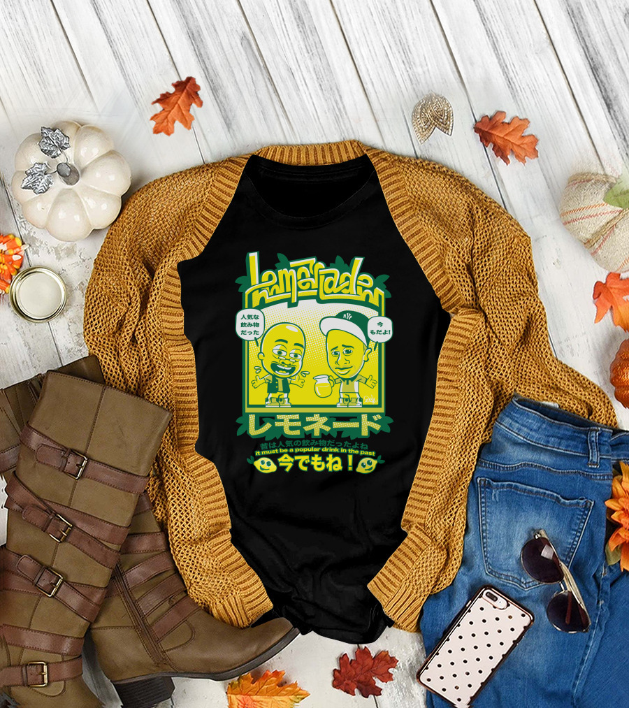 Lemonade Popular Drink in the Past Now Cartoon Style Green Yellow T-Shirt