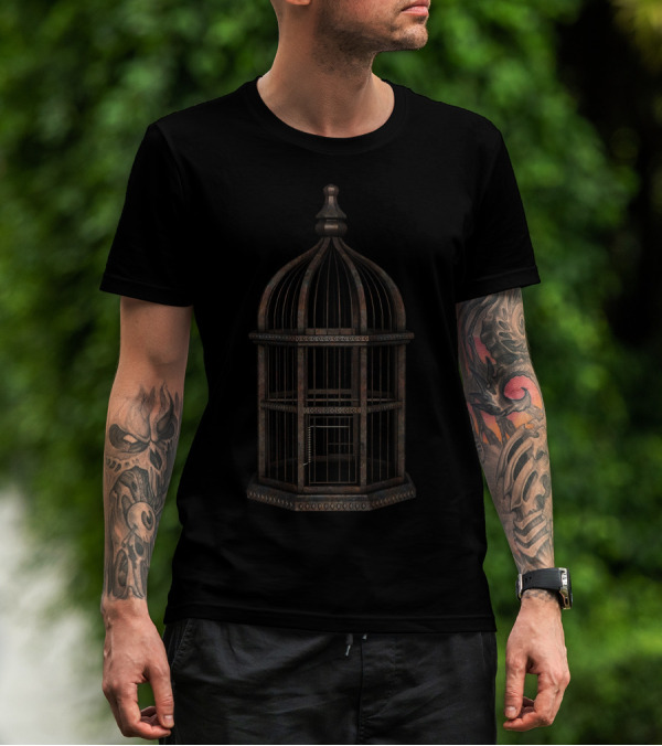 Rusty Birdcage Render Vintage Metal Ornate Structure T-Shirt