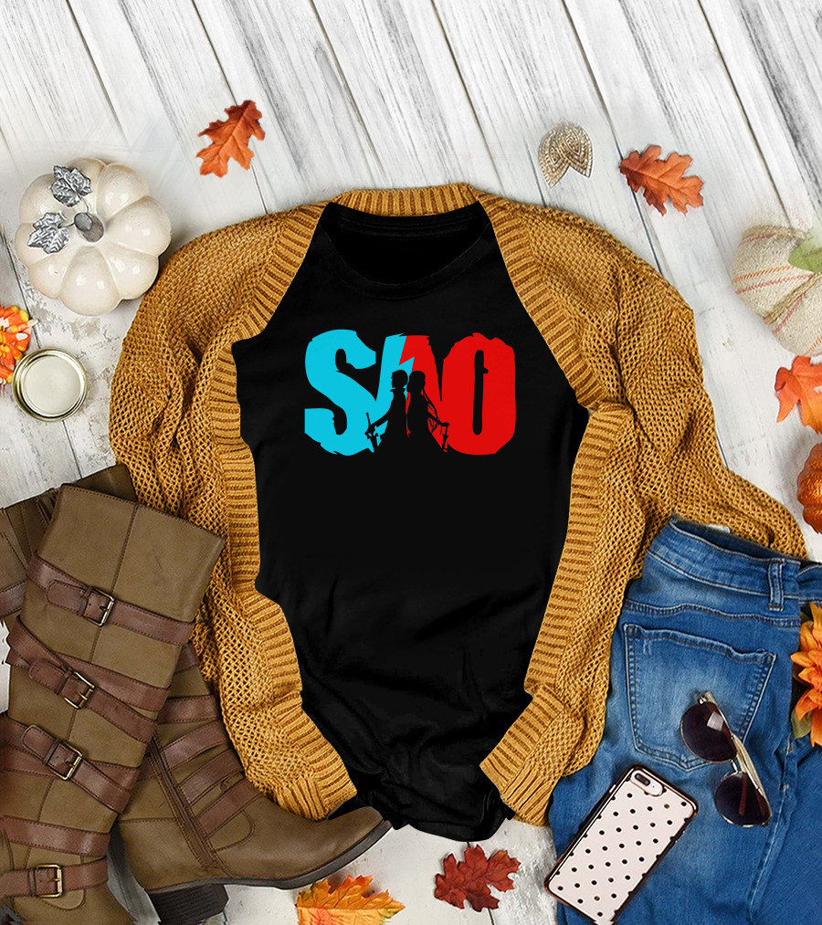 SAO Silhouette Blue Red Contrast T-Shirt