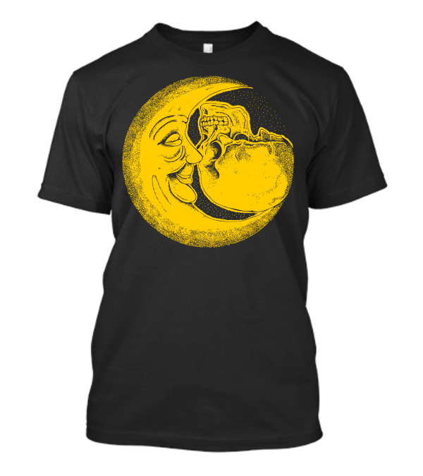 Skull And Moon Smiling Face In Yellow Crescent T-Shirt