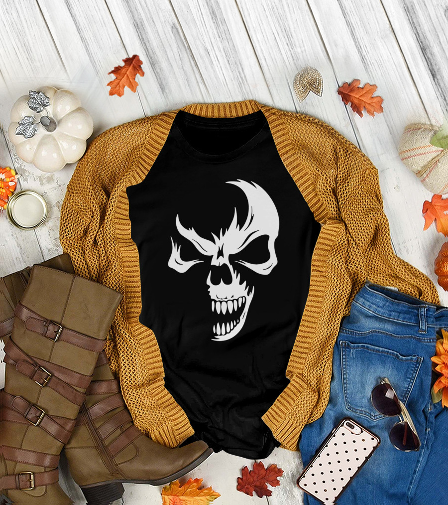Skull Scary Fiery Grin T-Shirt