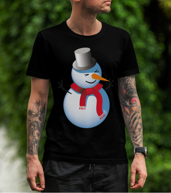 Snowman With Top Hat And Red Scarf T-Shirt