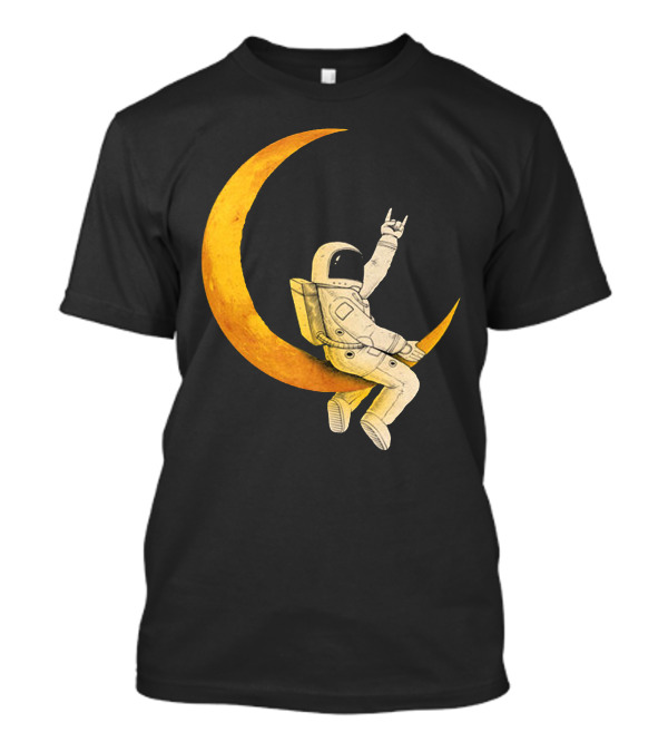 Astronaut Sitting On Crescent Moon With Rock Hand Gesture T-Shirt