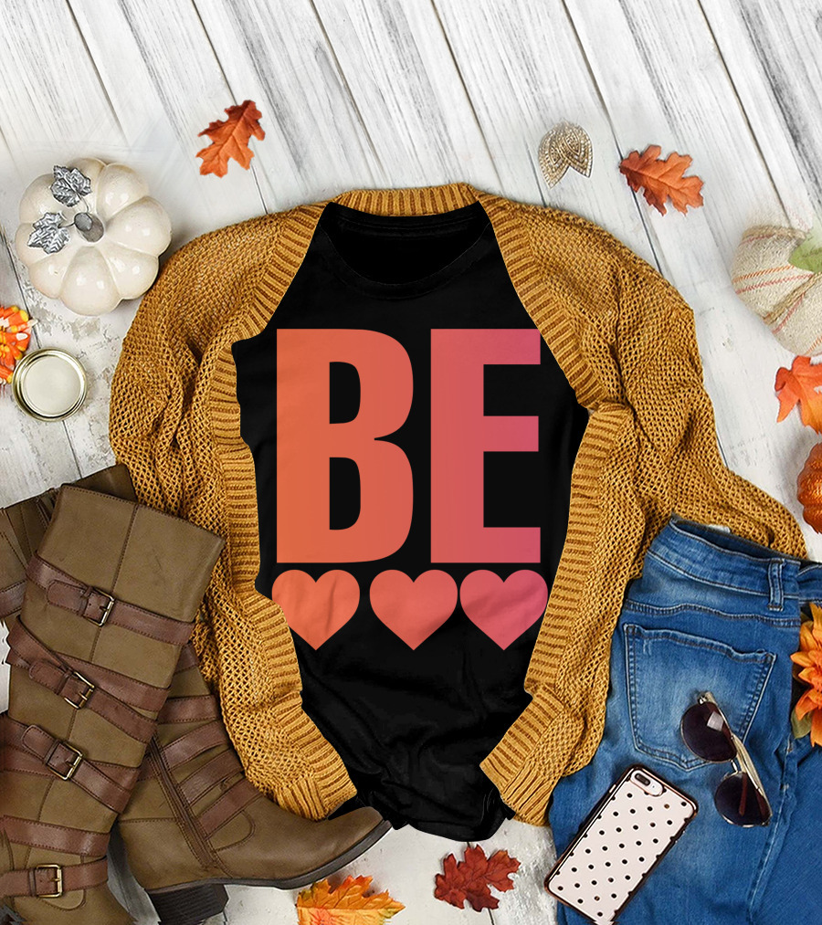 BE Three Hearts Gradient Text T-Shirt