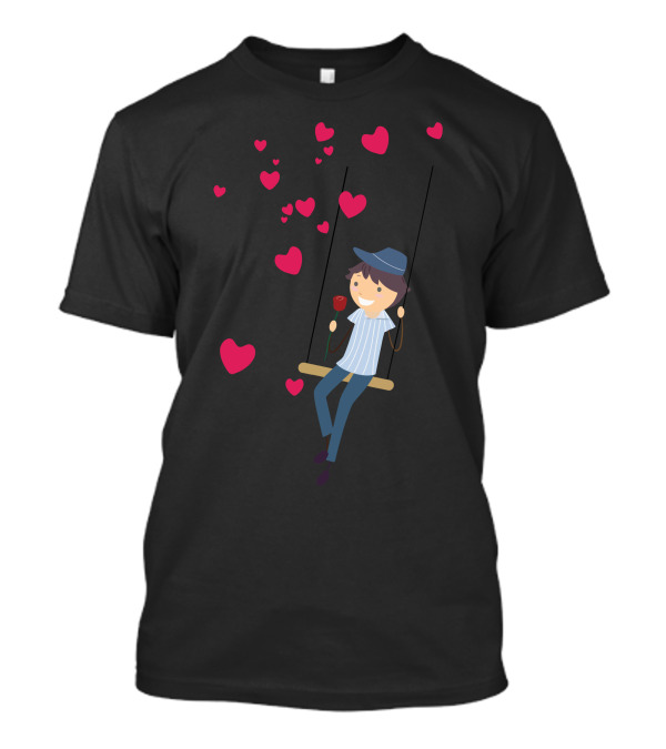 Boy On Swing With Hearts And Rose T-Shirt
