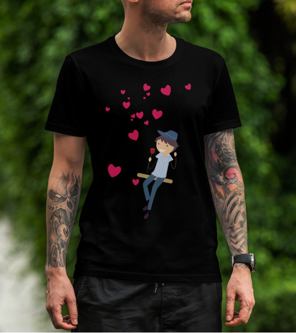 Boy On Swing With Hearts And Rose T-Shirt