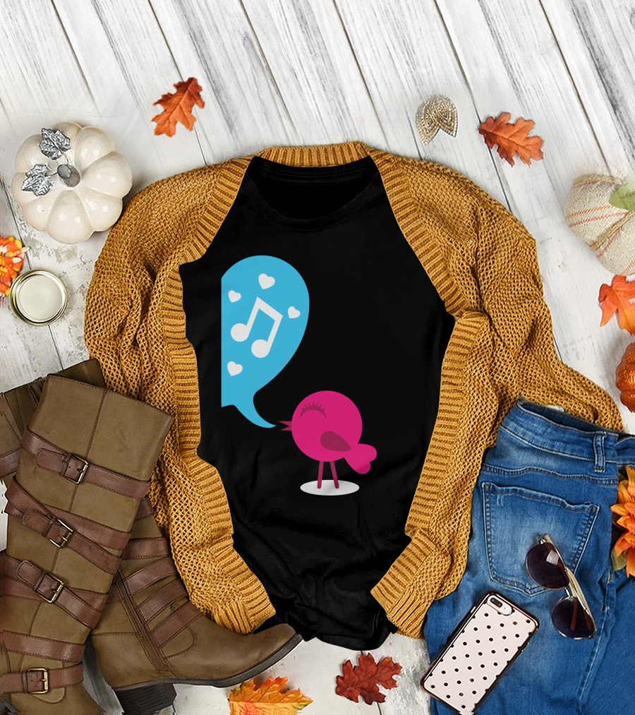 Love Bird Singing Musical Notes with Hearts T-Shirt