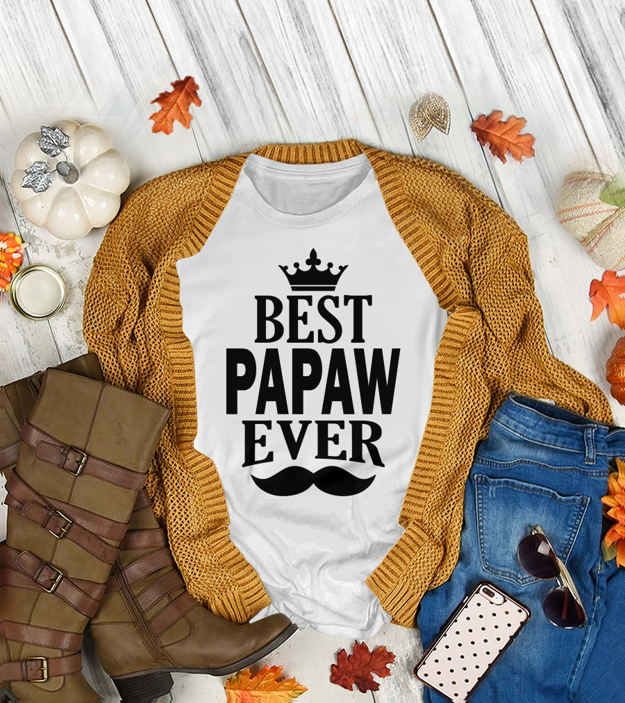Best Papaw Ever Crown and Mustache T-Shirt