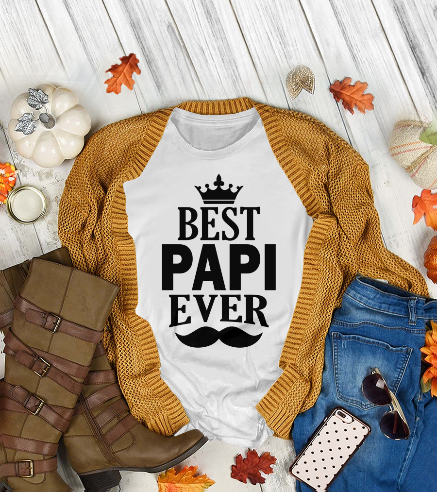 Best Papi Ever Crown Moustache T-Shirt