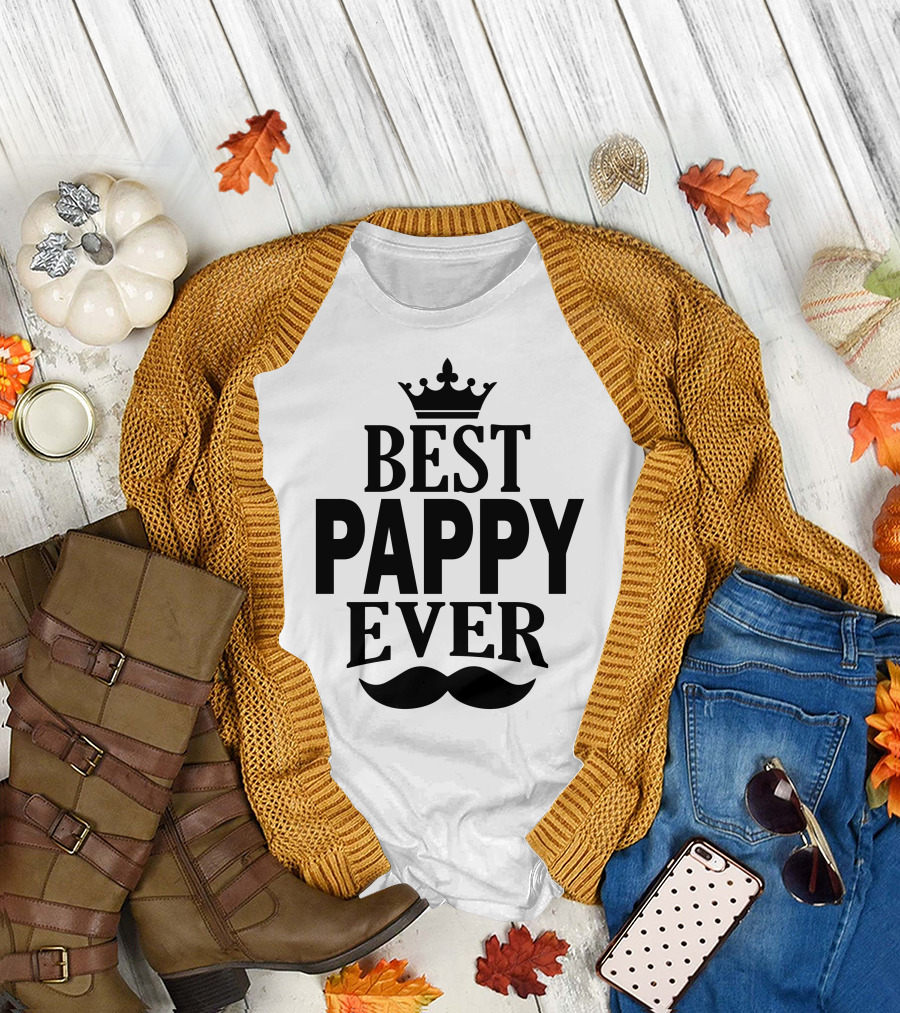 Best Pappy Ever Crown and Mustache T-Shirt