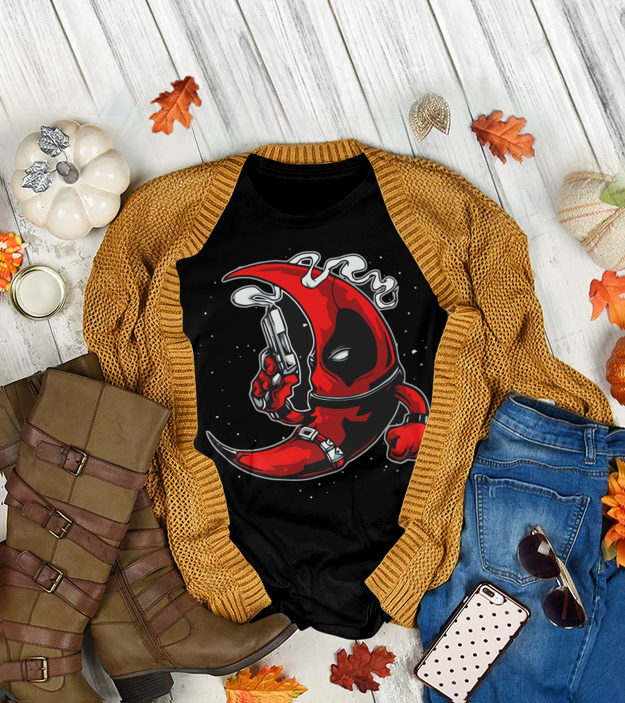 Deadpool Red Crescent Moon with Smoking Gun T-Shirt