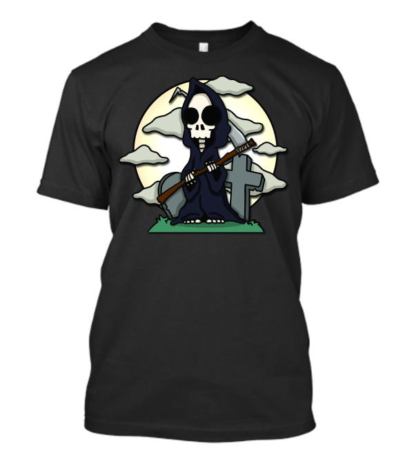 Alone Lil Reaper Cemetery Skull Moon Scene T-Shirt