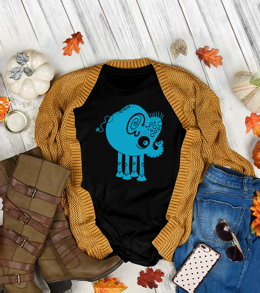 Blued Elephant Whimsical Cartoon T-Shirt