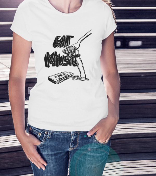 Eat Sweet Music Cassette Noodles Fork T-Shirt
