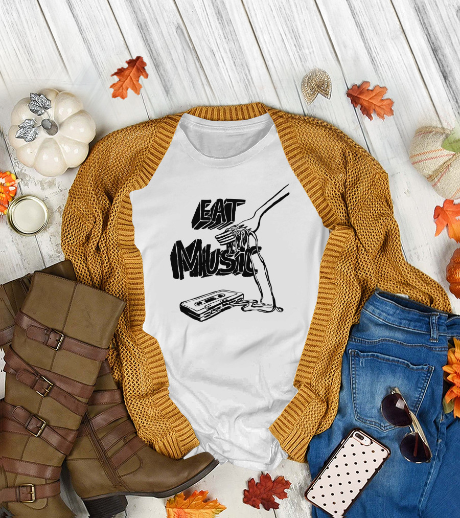 Eat Sweet Music Cassette Noodles Fork T-Shirt