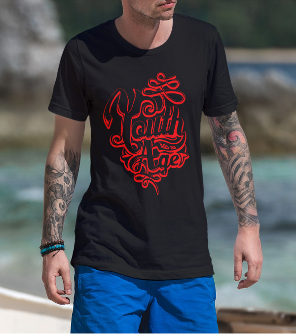 Youth Has No Age Ornate Red Script T-Shirt