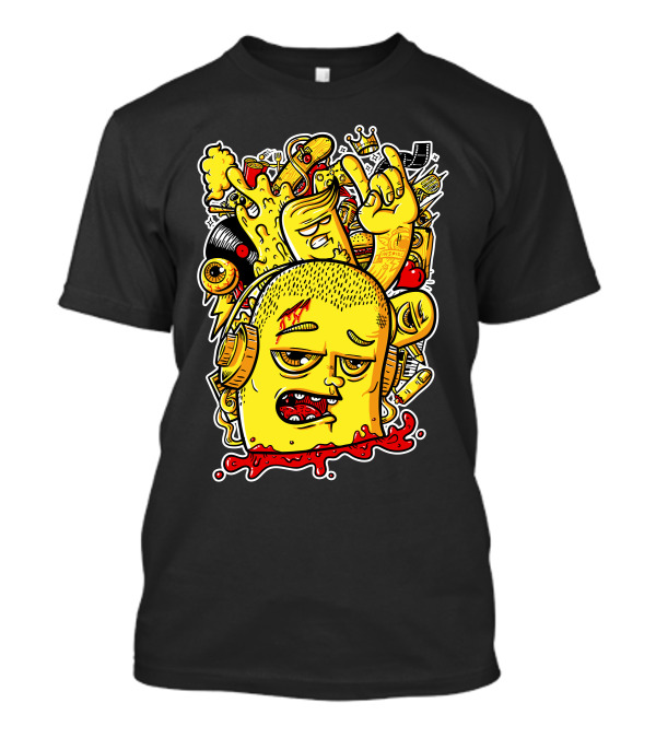 Lotta Stuff On My Mind Headphones Pizza Crown Vinyl Rock Hand Gesture Fun T-Shirt
