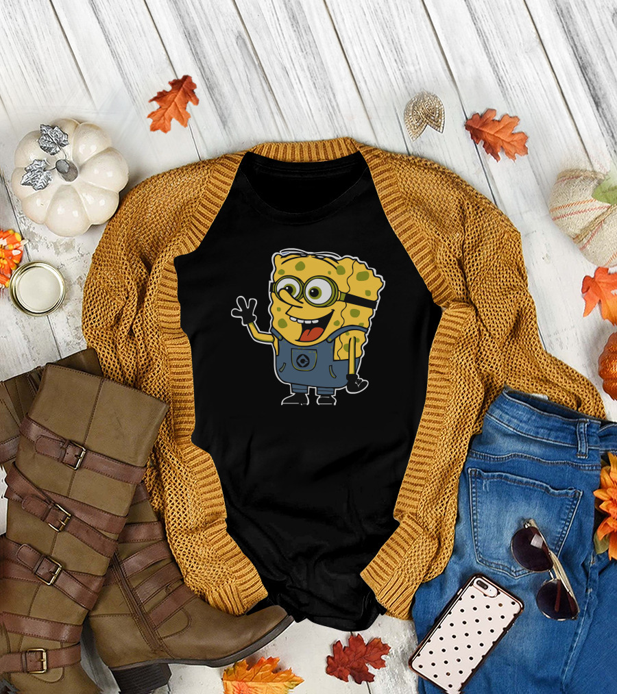 Minibob Crossover Character in Overalls with Glasses T-Shirt