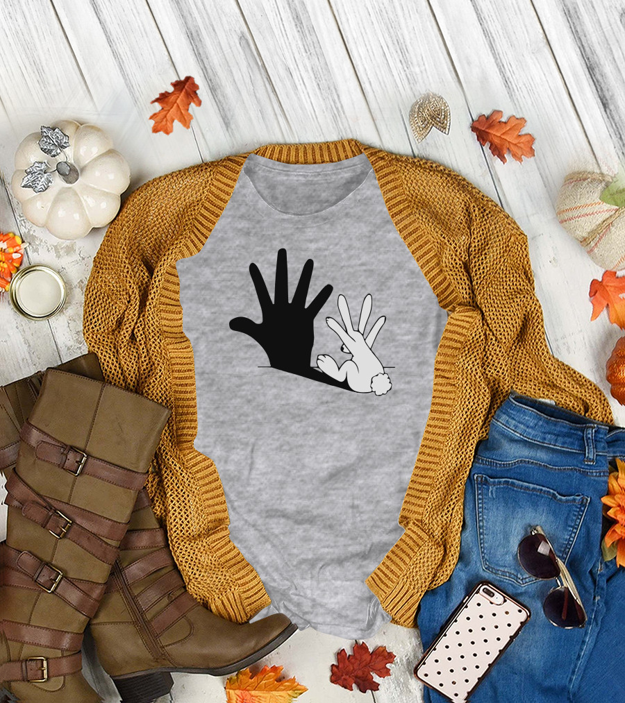 Rabbit Hand Shadow Optical Illusion Playful T-Shirt