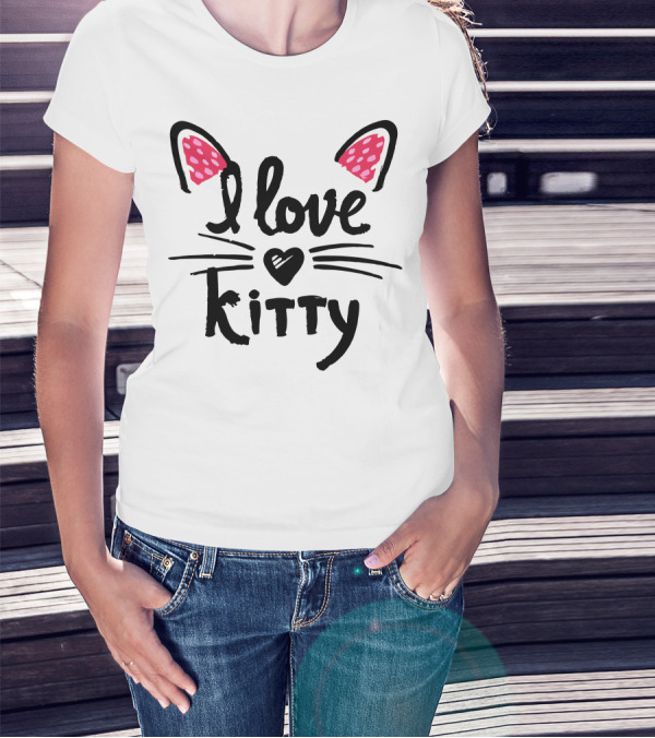 I Love Kitty Ears Heart Whiskers T-Shirt
