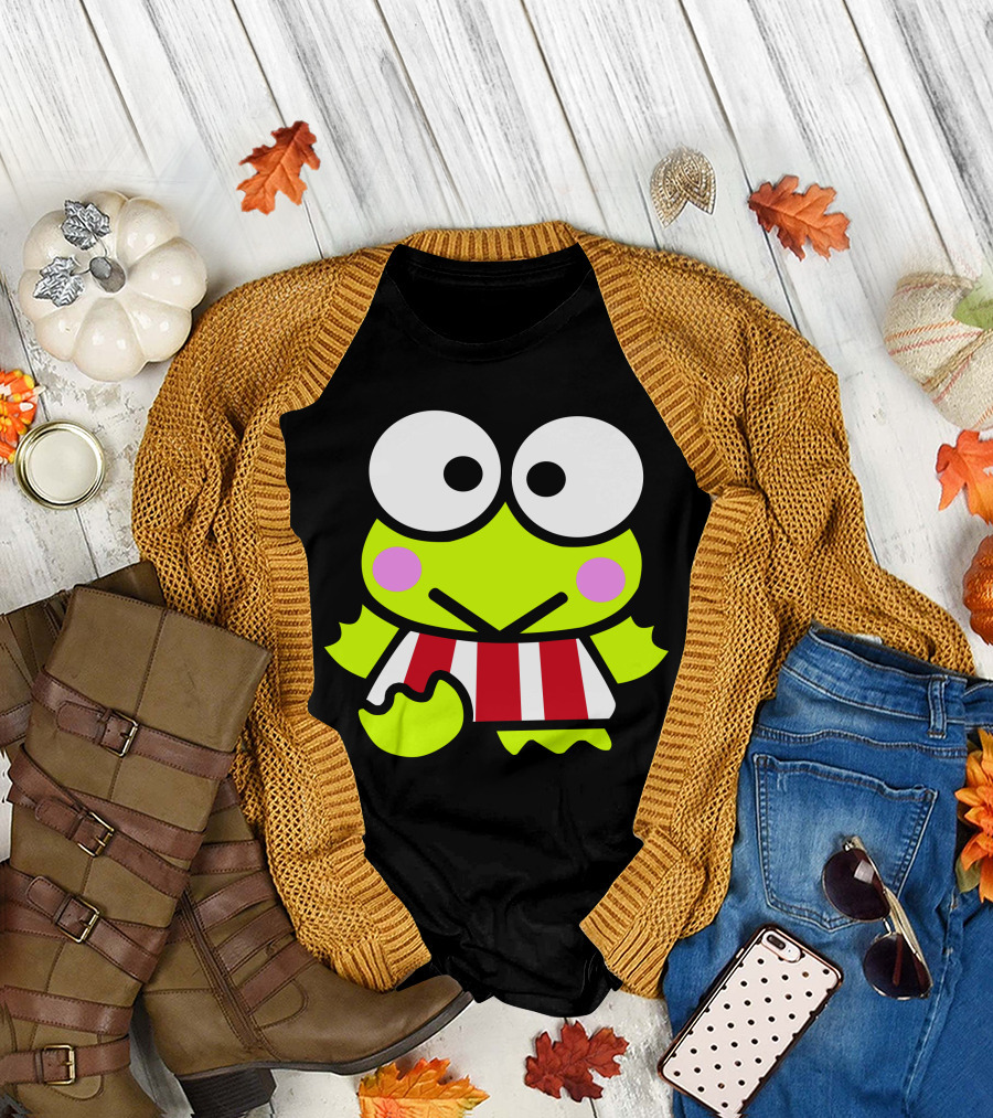 Keroppi Frog Character in Red and White Striped T-Shirt