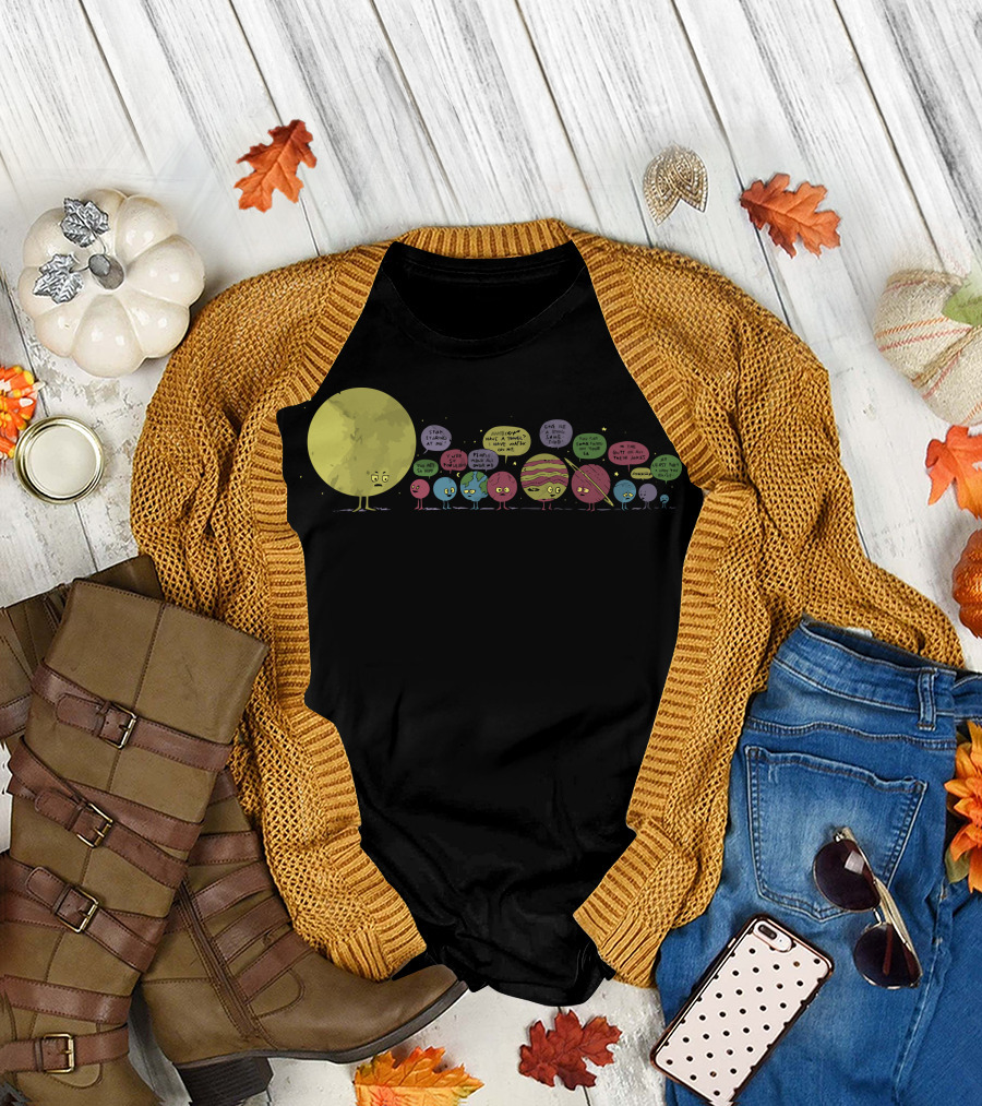 Planetary Chatter Vectorized Stay in Line Solar System Talk Bubble Chat Moon Sun Jupiter Mars Saturn T-Shirt