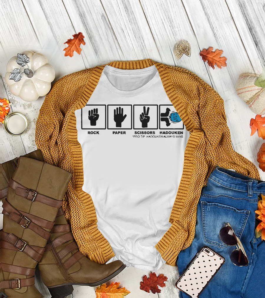 Rock Paper Scissors Hadouken Pro Tip Hadouken Always Wins T-Shirt