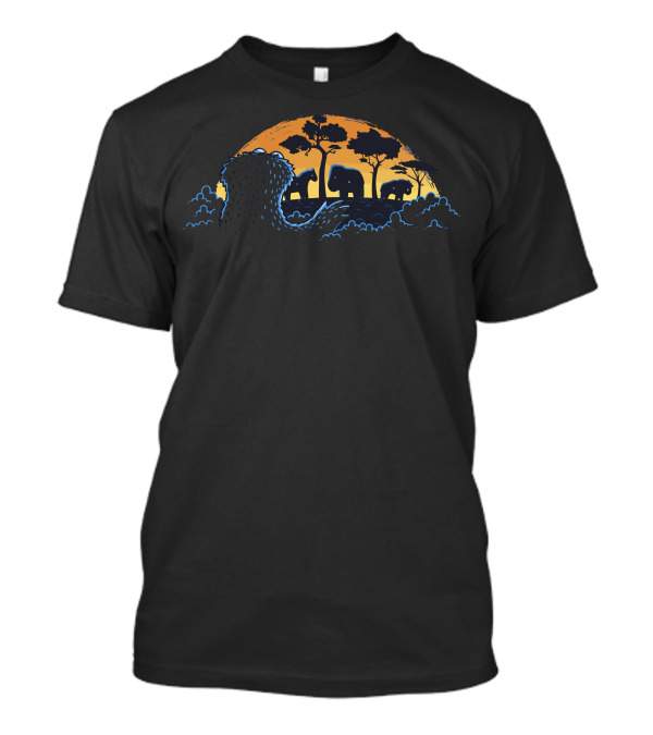 S Is For Safari Sunset With Elephant Silhouettes And Lion Scene T-Shirt