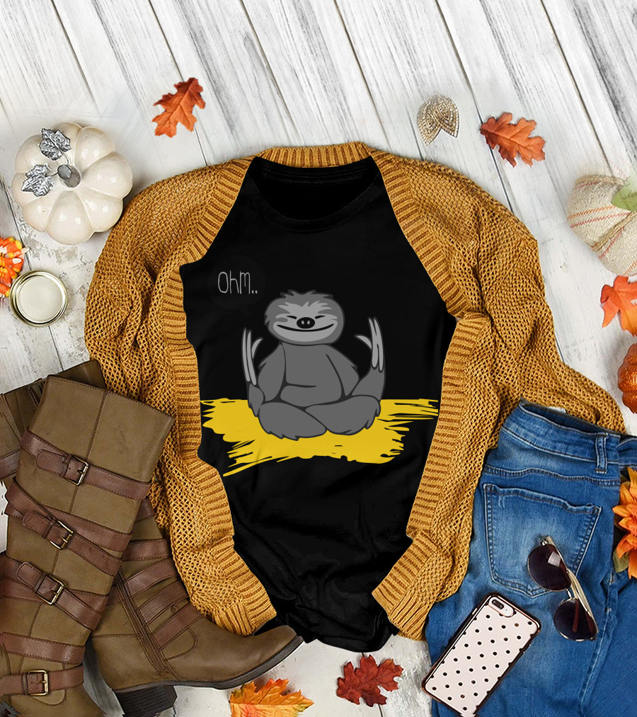 Ohm Sloth Life Meditation Yellow Pillow T-Shirt