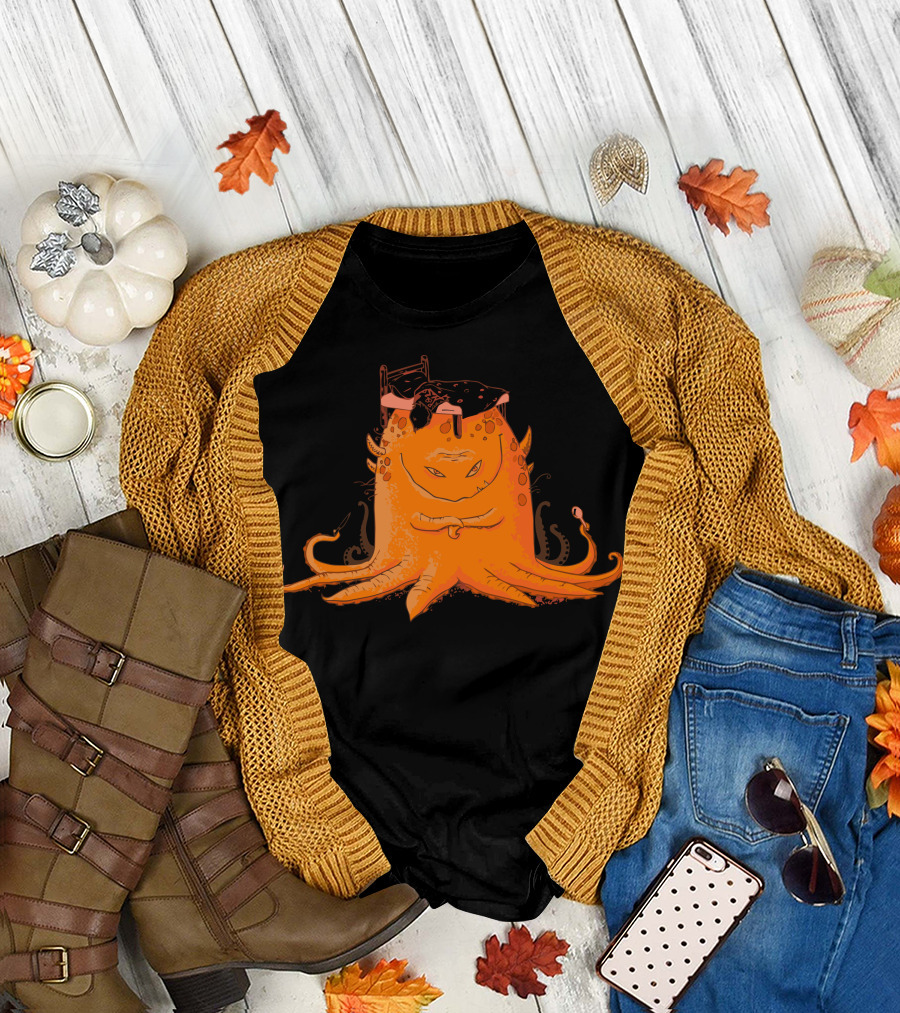 Whats Under The Bed Orange Tentacled Monster Beneath Child's Bed T-Shirt