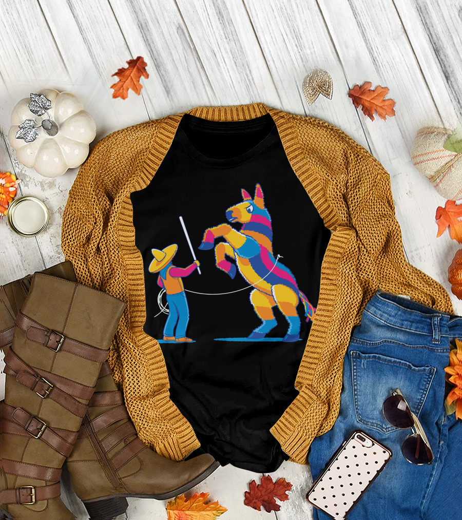 Wild Pinata Duel with Colorful Fiesta Donkey T-Shirt