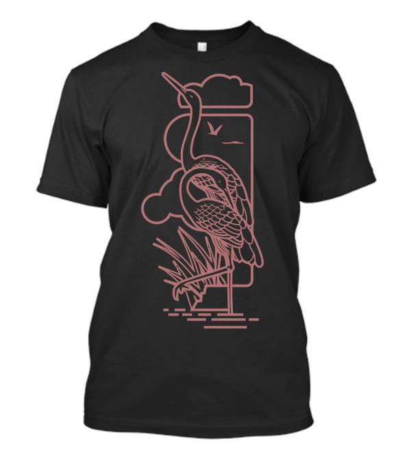 Cranes Nouveau Elegant Line Art With Cloud And Water Elements T-Shirt