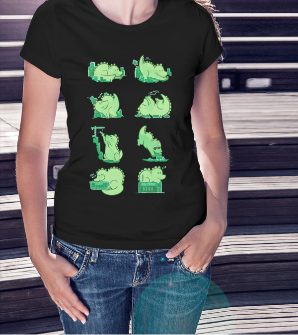 Gawwwzillawww City Adventures Eating Swimming Sleeping Nom Comic Panels T-Shirt