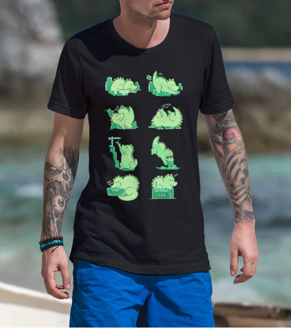 Gawwwzillawww City Adventures Eating Swimming Sleeping Nom Comic Panels T-Shirt